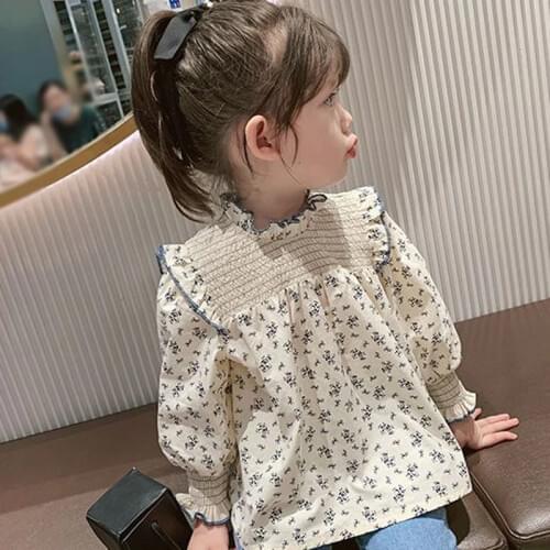Girls' Shirts 2020 Korean Female Baby Floral Shirts ChildrenS Cotton Spring Autumn Long-Sleeved Shirt Baby Clothing