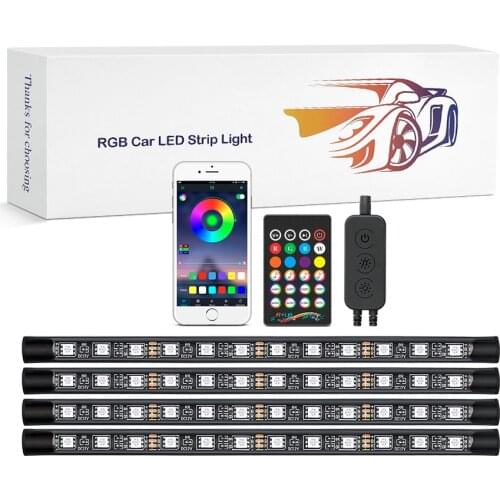 MICTUNING RGB Car Interior Lights 4pcs 48 LEDs Car LED Strip Atmosphere Light with Remote Waterproof Multi Color Car Lighting