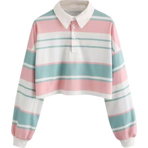 Patchwork Hoodies Hoody Casual Autumn Sweatshirt For Women Casual Drop Shoulder Striped Crop Pullover Top Blouse