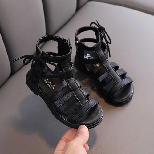 2021 New Fashion Little Girls Princess Shoes Summer Casual Children High Zipper Roman Sandals Student Soft Bottom Gladiator Shoe