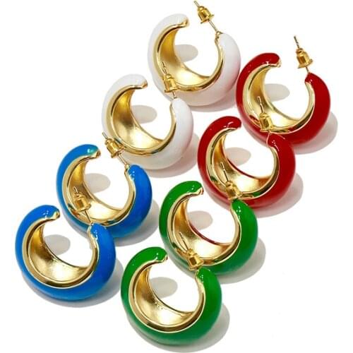 Vintage Color Enamel Women Earrings Hot Fashion Luxury Copper Metal Gold Color Gift Earring Jewelry