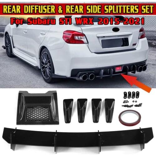 Red/Carbon Fiber Look Car Rear Bumper Diffuser Lip Spoiler Side Splitters Lip Shark Fins Lamp Cover For Subaru STI WRX 2015-2021