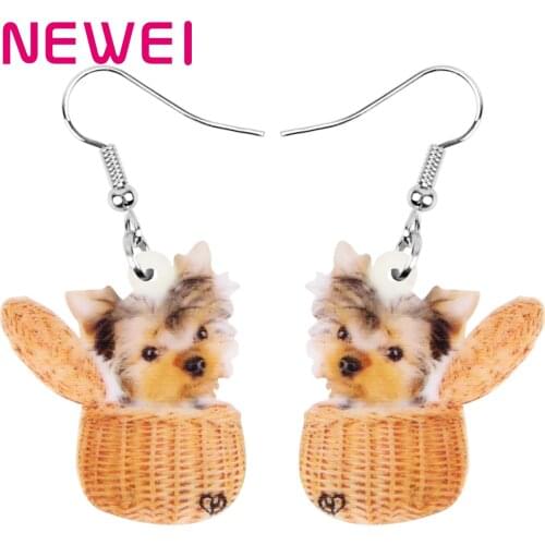 Bonsny Acrylic Brown Basket Cute Yorkshire Dog Earrings Smile Animal Dangle Drop Jewelry For Women Girls Kid Funny Birthday Gift