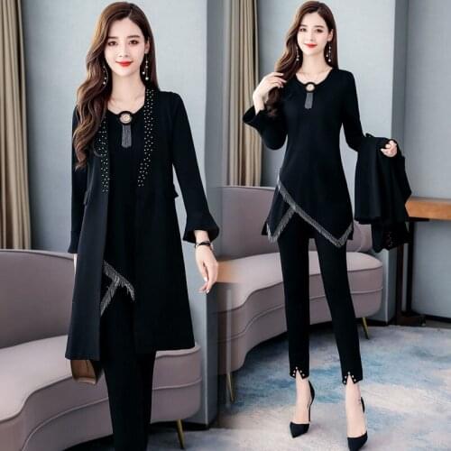2021 Spring Autumn New Fashion Elegant Office Lady Cardigan + Top + High Waist Straight Leg Pants Suit Three Piece Sets X549
