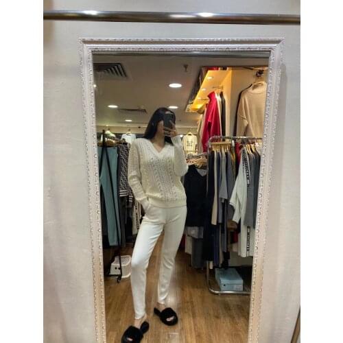 2020 Direct Selling Women Spring New Womens Knitted Suit Diamond Studded Beaded Fashion V-neck Cashmere Two-piece Female