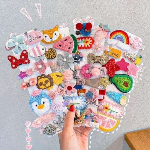 1 Sets Girls Cute Colorful Cartoon Hairpins Bow Tie Flower Childrens Series Barrette Hair Clip Kids Headwear Ornament Accessory