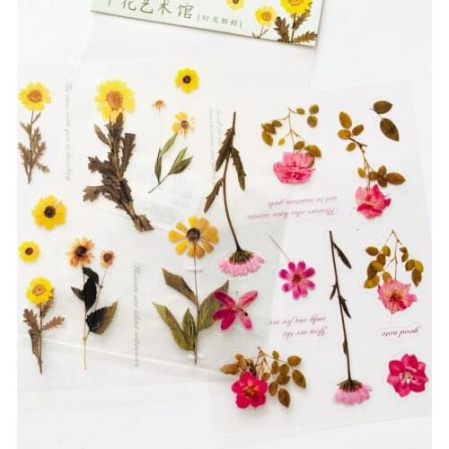 1 Sheet Fresh Dried Flowers Art Museum Sticker Sun Flowers Pink Purple Notebook Diary DIY Decorative Stickers