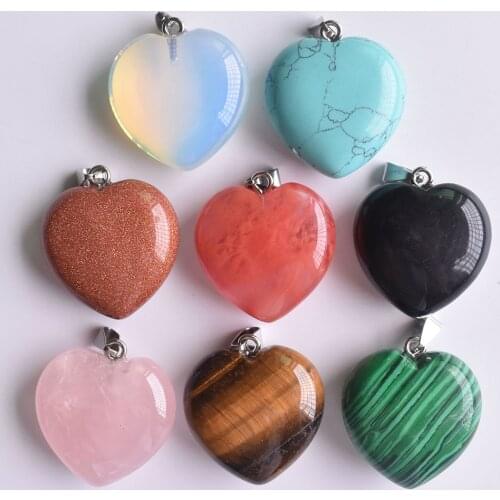 2020 Fashion heart shape high quality mixed natural stones for jewelry making pendants 30mm 8pcs/lot wholesale