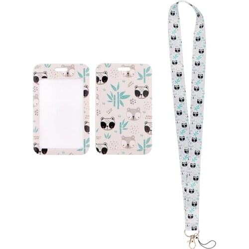 24pcs/lot MD1078 DMLSKY Cartoon Panda Cute Card Holder Keychain Lanyards for keys Badge ID Mobile Phone Rope Gifts