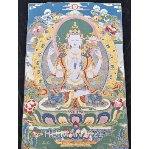 36 InchChina Exquisite Silk Embroidery Thangka Bodhisattva Deity Buddha Fengshui Wealth Portrait Household Decoration#32