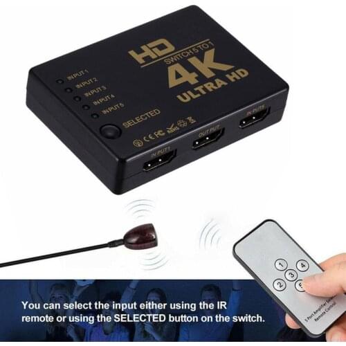 5 Port HDMI-compatible Switch 3D 1080p 4k Selector Splitter Hub with IR Remote Controller for HDTV DVD BOX Switcher 5 In 1 Out