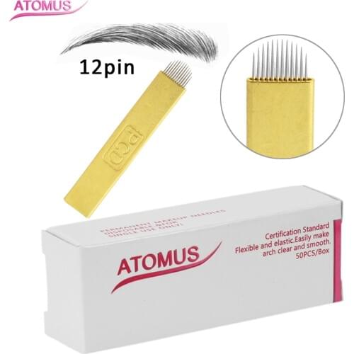 50pcs PCD12 U-Shaped Tattoo Blade Tattoo Needles Piercing Needle Microblade Needles Eyebrows Tattoo Needle Cartridges Aiguille