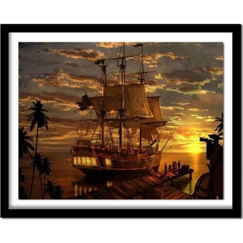 5D DIY diamond embroidery Pirates Ship Boat full drill diamond painting Cross Stitch Rhinestone home decoration