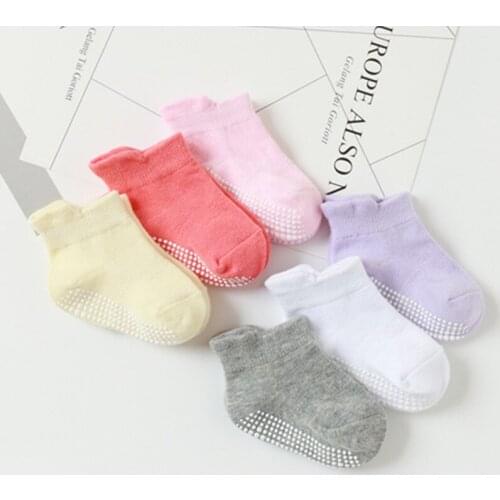 6 Pairs/lot 0 to 6 Yrs Cotton Childrens Anti-slip Boat Socks Low Cut Floor Sock For Kid With Rubber Grips Four Season