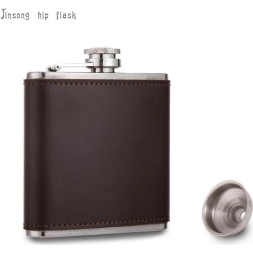 6 oz dark brown genuine leather wrapped stainless steel hip flask, Real leather Not PU leather