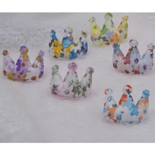 60Pcs/LOT 4*3.3CM Print Flower Fabric Crown Padded Appliques For DIY Handmade Children Hair Clip Accessories Patches
