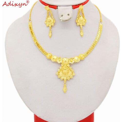 Adixyn Arab 24k Gold Color/Copper Flower Desigh Party Jewelry For Women Girls Earrings Necklace Set Christmas Gifts N070115