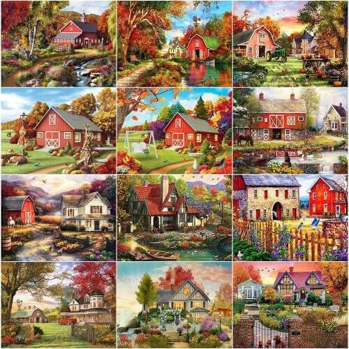 DIY 5D Diamond Painting Full Square/Round House Diamond Embroidery Autumn Scenery Rhinestones Art Cross Stitch Mosaic Kits