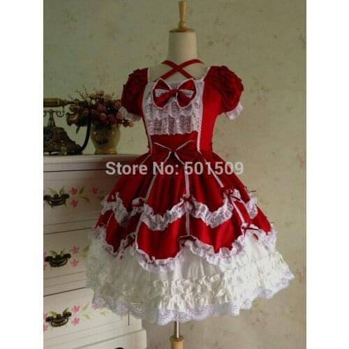 Freeship cross cotton lace bowknot lolita dress Medieval Renaissance Dress belle ball cosplay/lolita/alice frenchmaid costume