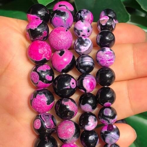 Natural Stone Fuchsia Black Fire Agates Onyx Beads Round Loose Spacer Beads For Jewelry Making Diy Handmade Bracelet 6/8/10MM