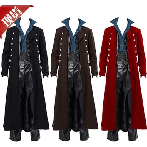 Medieval Renaissance Men Long Coat Trench Cosplay Costume Middle Ages Retro Court Nobles Clothes