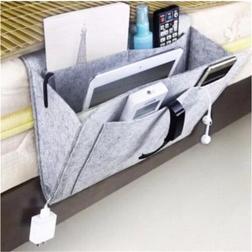 Bed Storage Pockets Bedside Caddy Felt Bed Storage Organizer Bag With 2 Small Pockets Tablet Magazine Cellphone Storage Bag