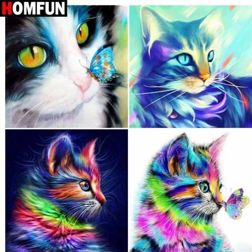 HOMFUN Paint With Diamond Embroidery "Color cat " Diamond Painting Full Square Round Picture Of Rhinestone Decor Fresh flowers