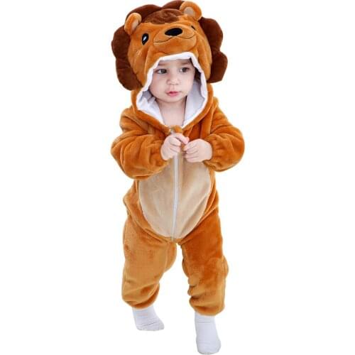 Baby Lion Onesies Pajamas,0-2Years Flannel Animal Kigurumi, Infant Cosplay Costume One-Piece Pijamas Sleepwear Newborn Romper