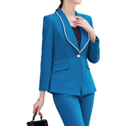 Lenshin Candy Color 2 Piece Patchwork Suit Set for Women Business Office Lady Work Wear Formal Business Solid Pant Suits