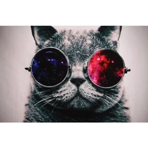Cat With Glasses Galaxy Glasses Cat Funny Animal Monkey Art Canvas Painting Poster Print PicturesFor Living Room Home Decoration