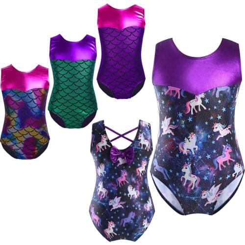 Colorful Girls Gymnastics Leotard Mermaid Sleeveless Ballet Dancesuit Ballet Tutu Dancewear Performance Practice Ballet Cloth