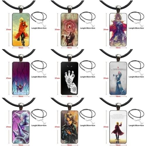 Cartoon Fullmetal Alchemist For Girls Best Gift Jewelry With Steel Plated Glass Cabochon Choker Long Pendant Rectangle Necklace