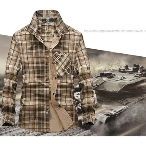 Men Breathable Outdoor Shirts Long sleeve 100% Cotton Shirts Sports Cago Camping Climbing Tactics Army Male shirts Plaid Chemise
