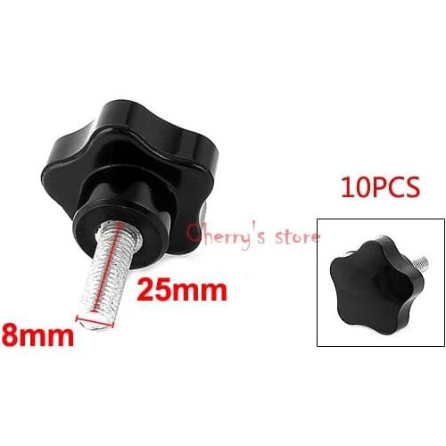 M8 x 25mm Male Thread 38mm Star Head Clamping Knob Black 10 Pcs