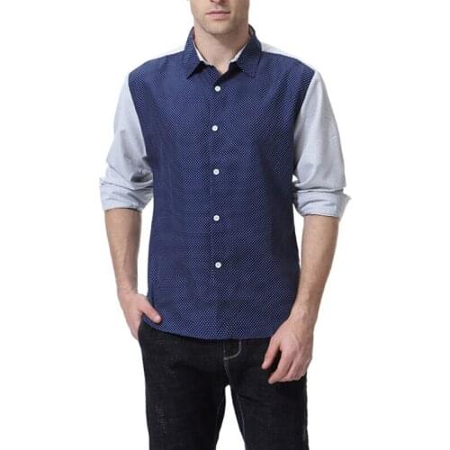 Pop New Autumn Mens Shirts Patchwork Polka Dot Long Sleeve Shirt Export British Style Male Shirt camisa masculina