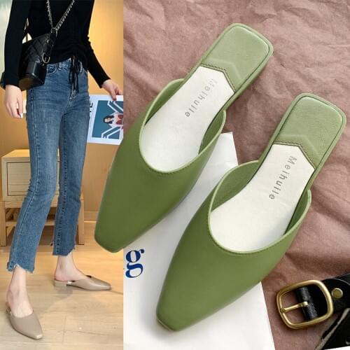 2020 Spring Summer Mules Shoes Women Slippers Low Heels Square Toes PU Sandals Slides Femme Shoes for Women босоножки женские