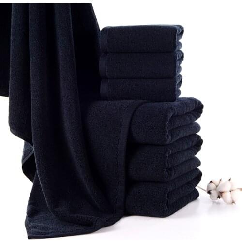 Plain Black Bath Towel Set Thick Soft Cotton Face Hand Shower Towels for Adults Kids Home Bathroom Hotel Beach 34*72cm/70*140cm
