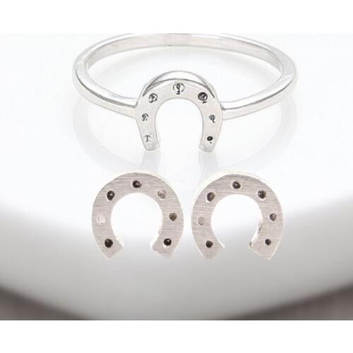 1 Set Cute Horseshoe Ring And Earring Set, Fashion Jewelry Sets Silver Gold-color Korean Style For Women Girls Kids Gift