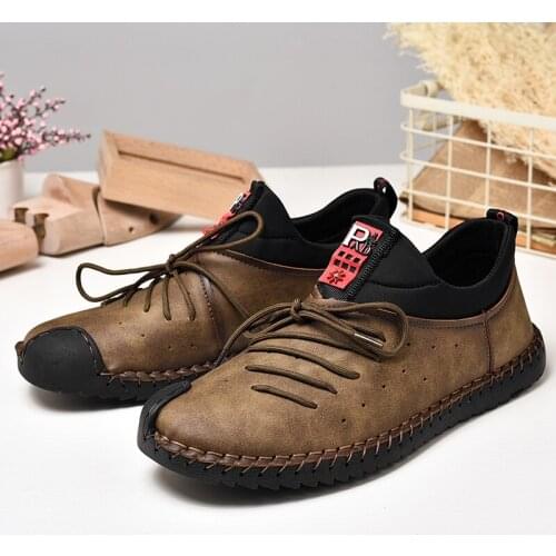 New Fashion Leather men Casual Shoes Handmade Men Shoes Vintage Loafers Men Flats Hot Sale Moccasins Sneakers Big Size