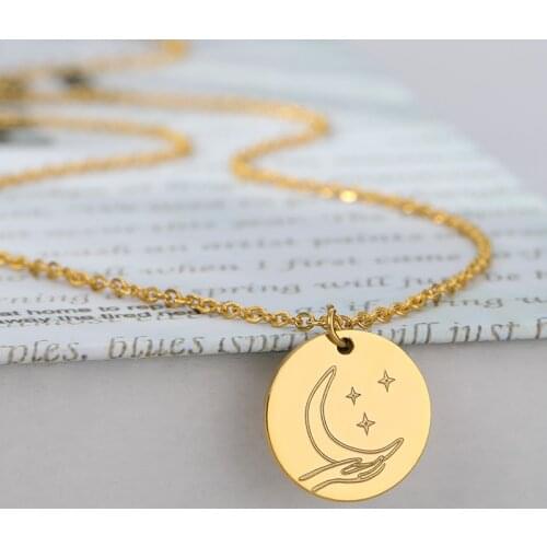 Stainless Steel Necklace For Women Moon Star Choker Pendant Necklaces Charm Chain Jewelry Gifts Bijoux Femme