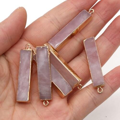 2pcs Natural Stone Pendants Charms Rose Quartzs Rectangle for Jewelry Making DIY Fit Necklaces Earrings for Women Size 8x38mm