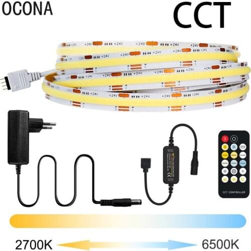 Full Set 2700-6500K Changeable CCT COB LED Strip Lights DC24V 576LEDs Room Decor TV Backlight Flexible Ribbon LED Tape Band