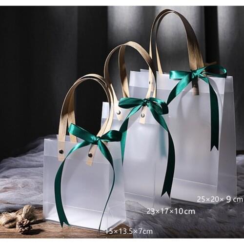 Transparent Frosted Pp Handbag Christmas Gift Packing Candy Bridesmaid Wedding Souvenir Flower New Year Gift Bag