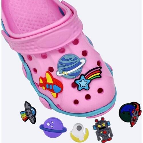 DIY Hole Slippers Shoe Chars for Crocs Designer Accesoire Decoration Spaceship Alien Garden Shoe Decoration Fit Kids Gift