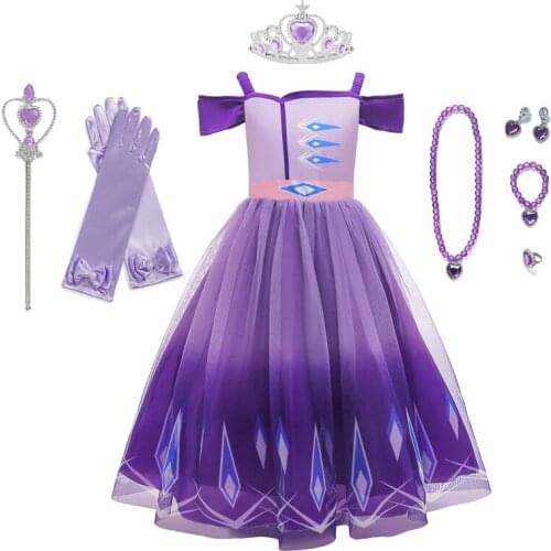 Snow Queen 2 Purple Girls Elsa Dress Off Shoulder Halloween Costume Child Christmas Children Gowns Infant Chrismas Kids Holiday