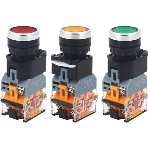 1PCS LA38-11D/11DS Quality Sliver Contact Push Button Switch with Light On/Off Momentary/Latching 22mm 220V 24V LED Indicators