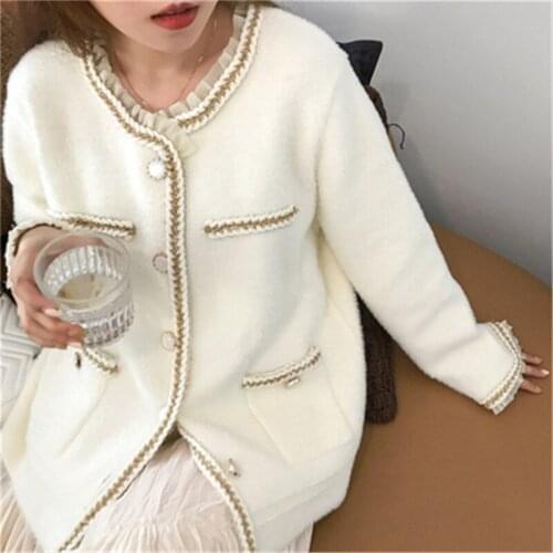 Vintage Women Sweater And Cardigans Autumn Winter Single Breasted Chic Knit Jacket Fashion Ladies Elegant Cardigan Knitwear Top
