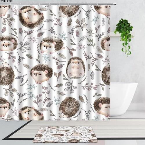 Cute Cartoon Hedgehog Shower Curtains Funny Animal Childrens Bathroom Decor Waterproof Bath Curtain Non-Slip Carpet Door Mats