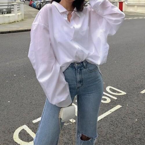 Women Pocket Stand Collar Long Shirt Button Solid Loose Shirts Female 2020 Autumn Casual Streetwear Ladies Tops New Style