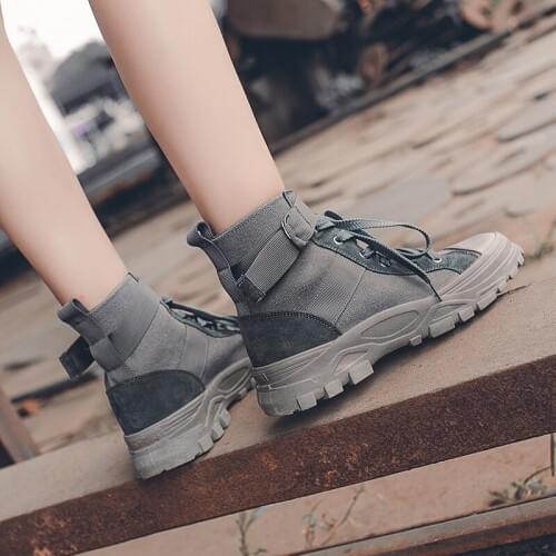 Women Retro Martin Boots Breathable High-top Sports Shoes Height Increase Female Ankle Boots Hiking Boots 35-40